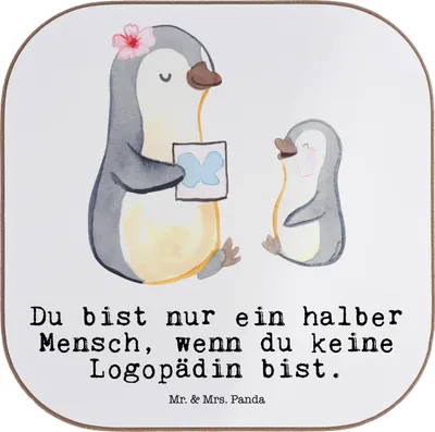 Produktbild von Mr. & Mrs. Panda Tischuntersetzer Logopädin Herz - Weiß - Geschenk, Untersetzer Tasse, Witzig, Studium, Holzuntersetzer, Coaster, Ausbildung, Gläser, Spruch, Lustig