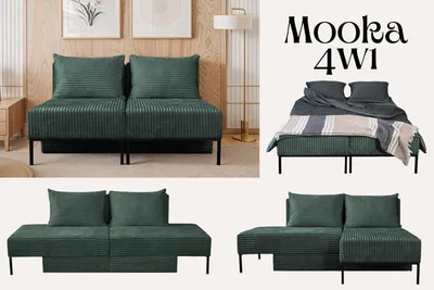 Produktbild von Kaiser Möbel Liegestuhl ,Sofa mit schlaffunktion, Ecksofa, Betten, MOOKA 4in1-Multifunktions-System, stoff Velo Grün