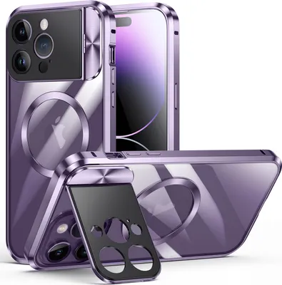Image de Coque pour iPhone 14 Pro compatible avec MagSafe, anneau caméra intégré, adsorption magnétique, cadre métallique, étui de protection Violet