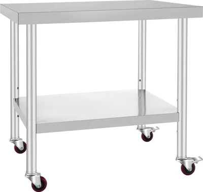 Obrázok produktu pre SucceBuy pracovný stôl z nehrdzavejúcej ocele, 91,4 x 76,2 x 86,4 cm, nosnosť 318,8 kg, so 4 kolieskami, 3 nastaviteľné úrovne výšky