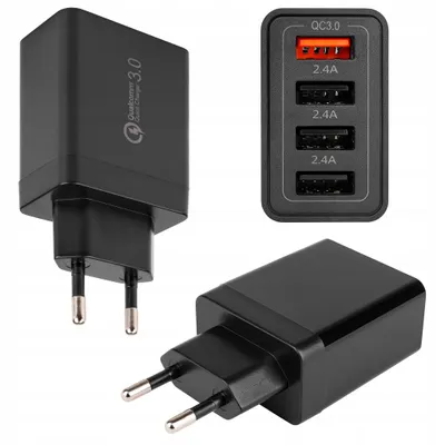 Obrázek produktu pro MasterLED 4portová USB nabíječka 20 W Quick Charge 3.0, víceportový USB napájecí adaptér pro smartphony a tablety, černá