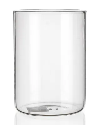 A clear glass vase on a white background.