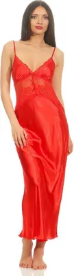 Immagine prodotto di Camicia da notte lunga in raso da donna + perizoma, rosso/M