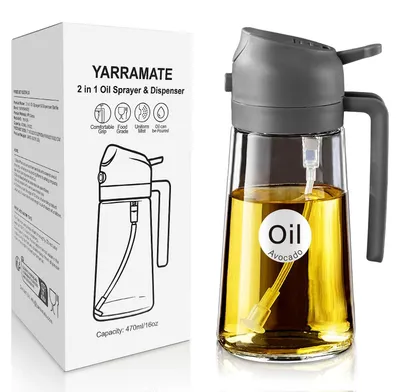 Productafbeelding van 2-in-1 oliëspray - Met doseerfunctie voor kookolie - Geschikt voor koken en bakken - 470 ml oliefles, voedselveilig