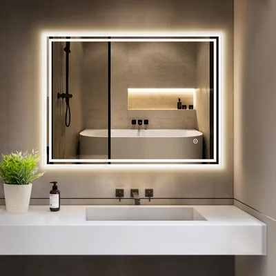 Produktbild von GIMBELEN Badspiegel mit Beleuchtung , LED Spiegel Bad 3 Lichtfarben, Dimmbar, Anti-Beschlag, Badezimmerspiegel mit Beleuchtung, Touchschalter, 80x60cm