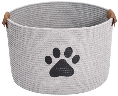Runde Aufbewahrungsbox aus Seil für Hundespielzeug, 40x27 cm, Grau