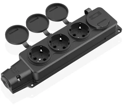 Imagen del producto de Enchufe exterior IP54, de 4 tomas, resistente al agua, con tapas abatibles, para jardines y ambientes húmedos