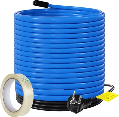Image de Jayseuw 18m 306W Câble chauffant antigel avec thermostat Câble chauffant tubulaire pour conduite d'eau Conduites étanches Incl. 10m de ruban adhésif IP68