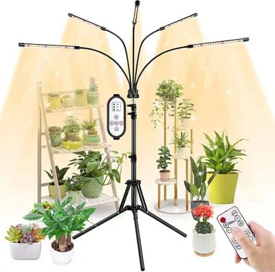 Immagine prodotto di Lampada per piante a LED 5 teste luce per piante a spettro completo 3 modalità di illuminazione luce dimmerabile serra crescere luce con timer e supporto