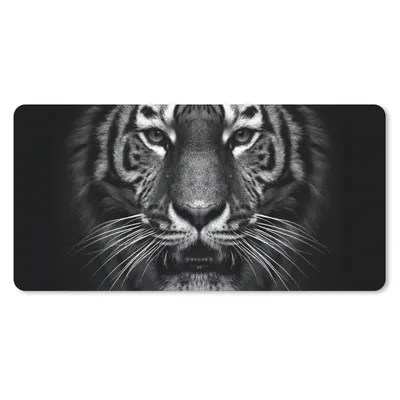 Produktbild von MuchoWow® Schreibtischunterlage Tiger - Tiere - Schwarz - Weiß - Porträt - Wild 80x40 cm - XXL Mauspad - Gaming Mauspad