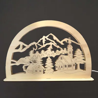 Produktbild von Beleuchtetes Holzportal mit Dorfmotiv, 53 cm
