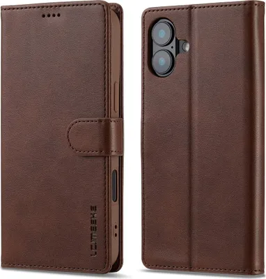 Produktbild von iPhone 16 Plus Hülle - LC.IMEEKE Luxus Klapphülle - Dunkelbraun