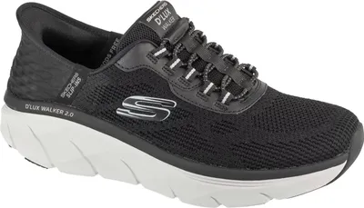 A black Skechers Slip-ins D'Lux Walker 2.0 shoe is shown from the side against a white background.