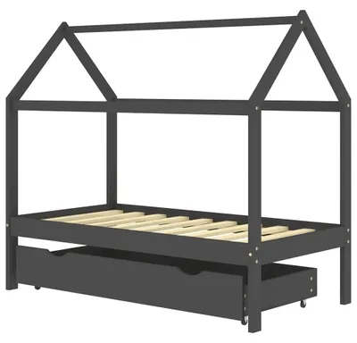 Obrázok produktu pre vidaXL Detská postieľka so zásuvkou Tmavo šedá masívna borovica 80x160 cm