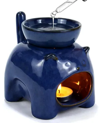 Productafbeelding van Aroma lamp van keramiek met reactieve glazuur - ontwerp: kat - blauw
