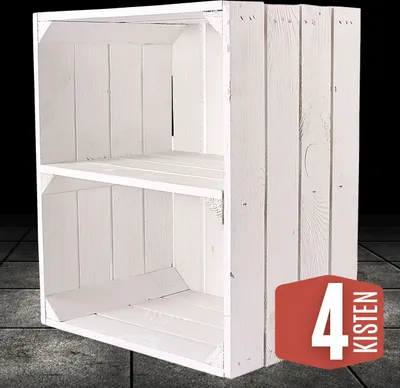 Produktbild von 4 neue weiße Obstkisten mit Einlegeboden/Zwischenbrett Quer 50cm x 40cm x 30cm Schuhregal Weinkiste Holzkiste Regal Wandregal Kiste