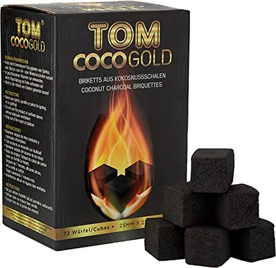 Produktbild von Tom Cococha Wasserpfeifenkohle aus Kokosnussschalen, Würfel 25 x 25 mm, 1 kg, Kohlenstoff, Gold, 20 x 10 x 10 cm