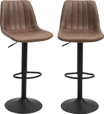 Produktbild von HOMCOM 2er-Set Barhocker, Höhenverstellbarer Barstuhl, Küchenhocker, Tresenstuhl mit Fußstützen, Drehstuhl für Esszimmer, Küche, Braun, Polyester, 43 x 46,5 x 89-110 cm