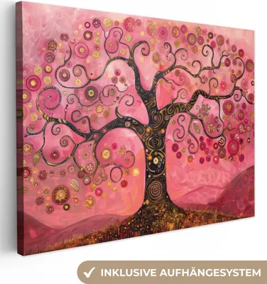 Produktbild von MuchoWow® - Leinwandbilder - Baum - Baum des Lebens - Rosa - Gold, Wandbild, Wanddeko Bilder Wohnzimmer, 40x30 cm