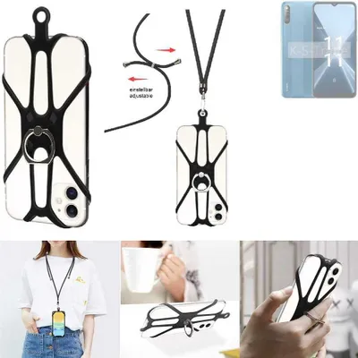 Produktbild von K-S-Trade 3in1 Handykette Handyband Handykordel Halsband Smartphone-Ring Handy-Ring kompatibel mit Lava X2 Fingerhalterung Handyring Tischständer
