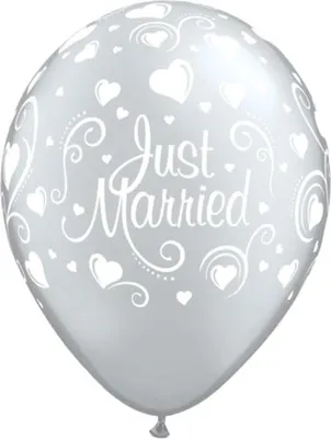 Zdjęcie produktu dla Qualatex Balony Qualatex, 27,9 cm, lateksowe 19136 Just Married Serca Okrągłe 6