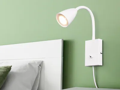 Produktbild von LED Leselampe, Wandleuchte mit Schalter & Stecker, Weiß, Nachttischlampe Wand