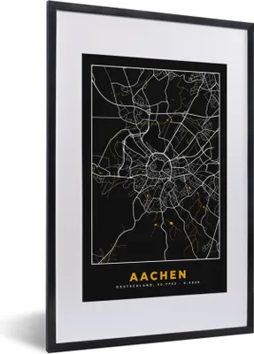 Produktbild von MuchoWow® Gerahmtes Poster Aachen - Gold - Stadtplan - Karte - Deutschland 40x60 cm - Poster mit Schwarzem Bilderrahmen Wandposter Rahmen Foto Bilder - Poster in Rahmen