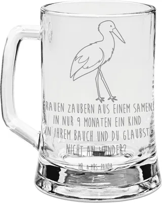 Produktbild von Mr. & Mrs. Panda Krug Storch - Transparent - Geschenk, Gute Laune, Störche, Humpen, Glaskrug Mit Gravur, Bierkrug, Baby, Mutter, Seidel, Schwanger, Mütter
