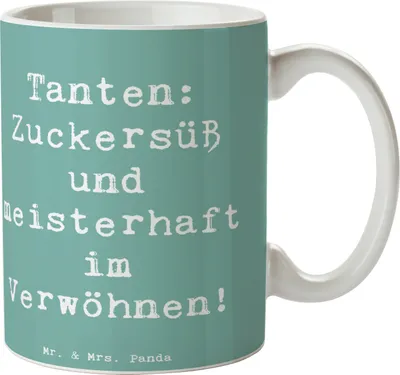 Produktbild von Mr. & Mrs. Panda Teetasse Spruch Tante Zuckersüß - Meeresbrise - Geschenk, Familie, Verwandte, Neffe, Becher, Lächeln, Verwandtschaft, Tasse mit Motiv, besondere Person