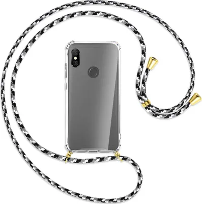 Produktbild von Handykette Backcover-Schutzhülle mit Band (Metall goldfarben) für Xiaomi Redmi Note 6 Pro - schwarz/grau/weiß