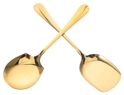 2 goldene Servierlöffel aus Edelstahl, poliert, 22,5 cm