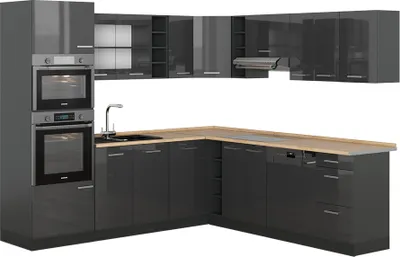 Immagine prodotto di Cucina angolare completa Vicco R-Line Antracite lucido 247 x 46 cm senza piano di lavoro, Model 53304