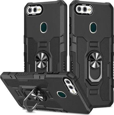 Produktbild von OPPO A7 Hülle, Dual Layer Robuste Rüstung Ringhalter Ständer Schutzhülle für OPPO A7/A5S/A12/A11K/F9 Schwarz