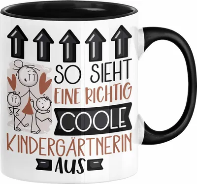 Produktbild von Kindergärtnerin Geschenk Tasse Geschenkidee für Kindergärtnerin Geburtstag Weihnachten Spruch So Sieht Eine Richtig Coole Kindergärtnerin Aus Kaffee-Becher  (Schwarz)