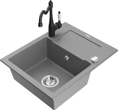 Produktbild von Mexen Enzo 1 Becken-Granitspüle mit Abtropffläche und Mischbatterie Carla, Grau - 6506-71-670700-70