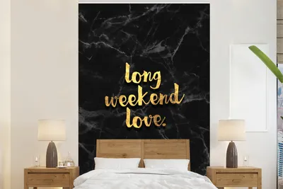 Produktbild von MuchoWow® Fototapete für Wohnzimmer oder Schlafzimmer Wandtapete Vinyl Motivtapete Zitate - Liebe - Gold - Marmor - 195x300 cm - Das Hintergrundbild