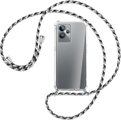 Produktbild von Handykette Backcover-Schutzhülle mit Band (Metall silberfarben) für Realme GT2 Pro (RMX3301,RMX3300) - schwarz/grau/weiß