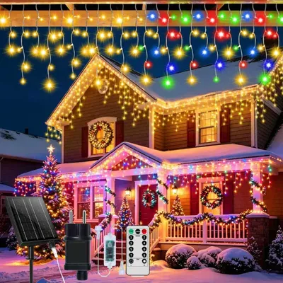Solar-Eiszapfen-Lichterkette 600 LED 25+5 m Warmweiß