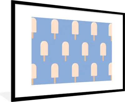 Produktbild von MuchoWow® MuchoWow® Gerahmtes Poster Eiscreme - Muster - Blau 90x60 cm - Poster mit zchwarzem Bilderrahmen - Wanddekoration - Fotos
