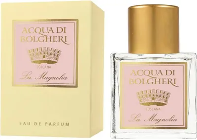 A perfume bottle and its packaging are displayed against a white background.