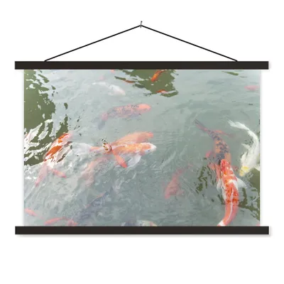 Produktbild von MuchoWow® Textilposter Eine Gruppe von Koi-Karpfen in einem Teich 120x80 cm mit schwarzem Rahmen - Wanddeko