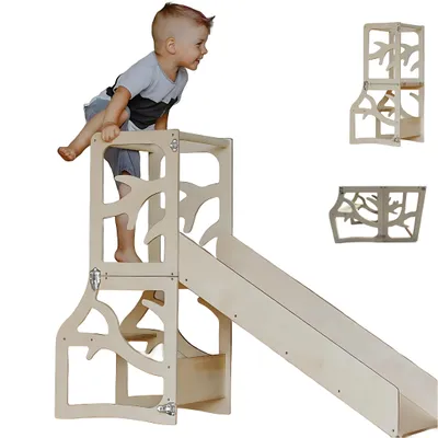 Produktbild von Zonovi Lernturm - Montessori Küchentreppe - Learning Tower - Spieltisch - Kindertisch - Kinderleiter - Küchenturm - Küchenhilfe - Lerntisch - Mit Rut