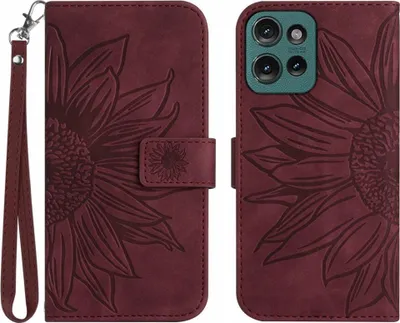 Produktbild von Motorola Edge 50 Hülle - Coverup Sonnenblume Klapphülle mit Schlüsselband - Bordeaux