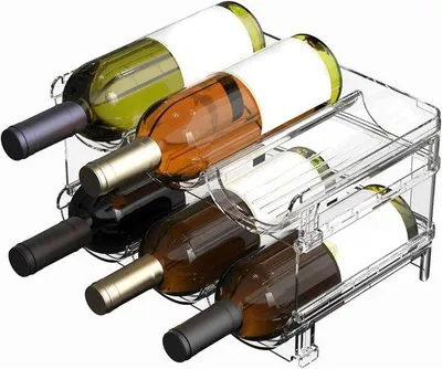 Produktbild von Famanu Flaschenorganizer Set von 2 - Transparente Antirutsch-Flaschenhalter für Kühlschrank und Arbeitsplatte - Kapazität 6 Flaschen