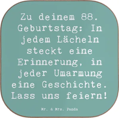Produktbild von Mr. & Mrs. Panda Untersetzer für Gläser Spruch 88 Geburtstag - Meeresbrise - Geschenk, Glückwunsch, Geburtstagskind, Geburtstagsgeschenk, Lebensfreude, besondere Anlässe