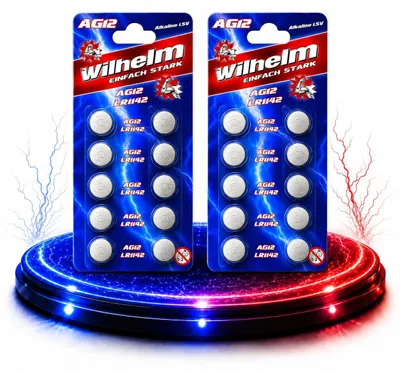 Produktbild von 20 X Wilhelm AG12 LR43 - L 1142 - 186 - V12GA Qualitätsbatterien 1,5 V Alkaline