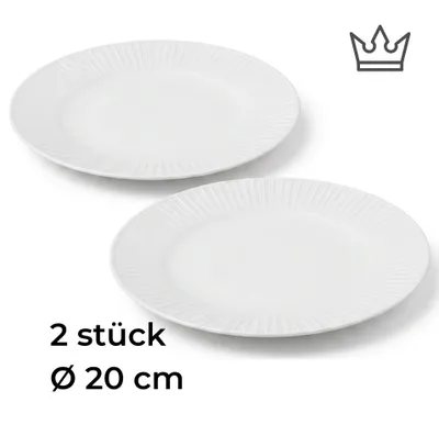 2er-Set Premium Porzellan Speiseteller Ø20 cm – Elegantes Rillendesign in edlem Weiß