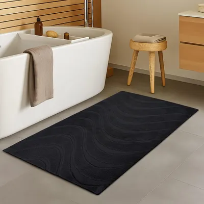 Produktbild von Badteppich Schwarz 50x90 cm - Badematte Rutschfest & Waschbar - Duschvorleger Badezimmer