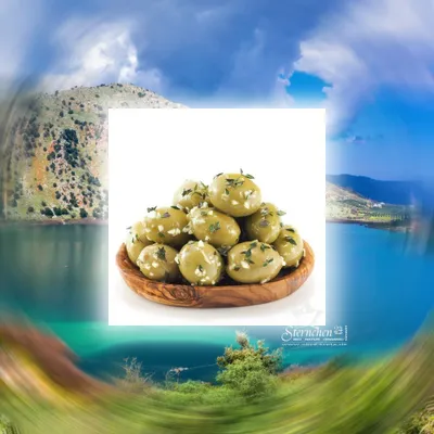 Produktbild von ELLIE 14011 Grüne Oliven Knoblauch & Basilikum 250g vakuumverpackt PETROMILOS von Kreta