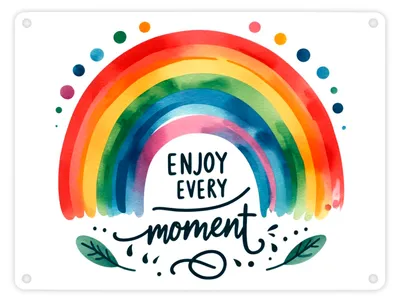 Produktbild von Regenbogen Metallschild in 15x20 cm mit Spruch Enjoy every moment